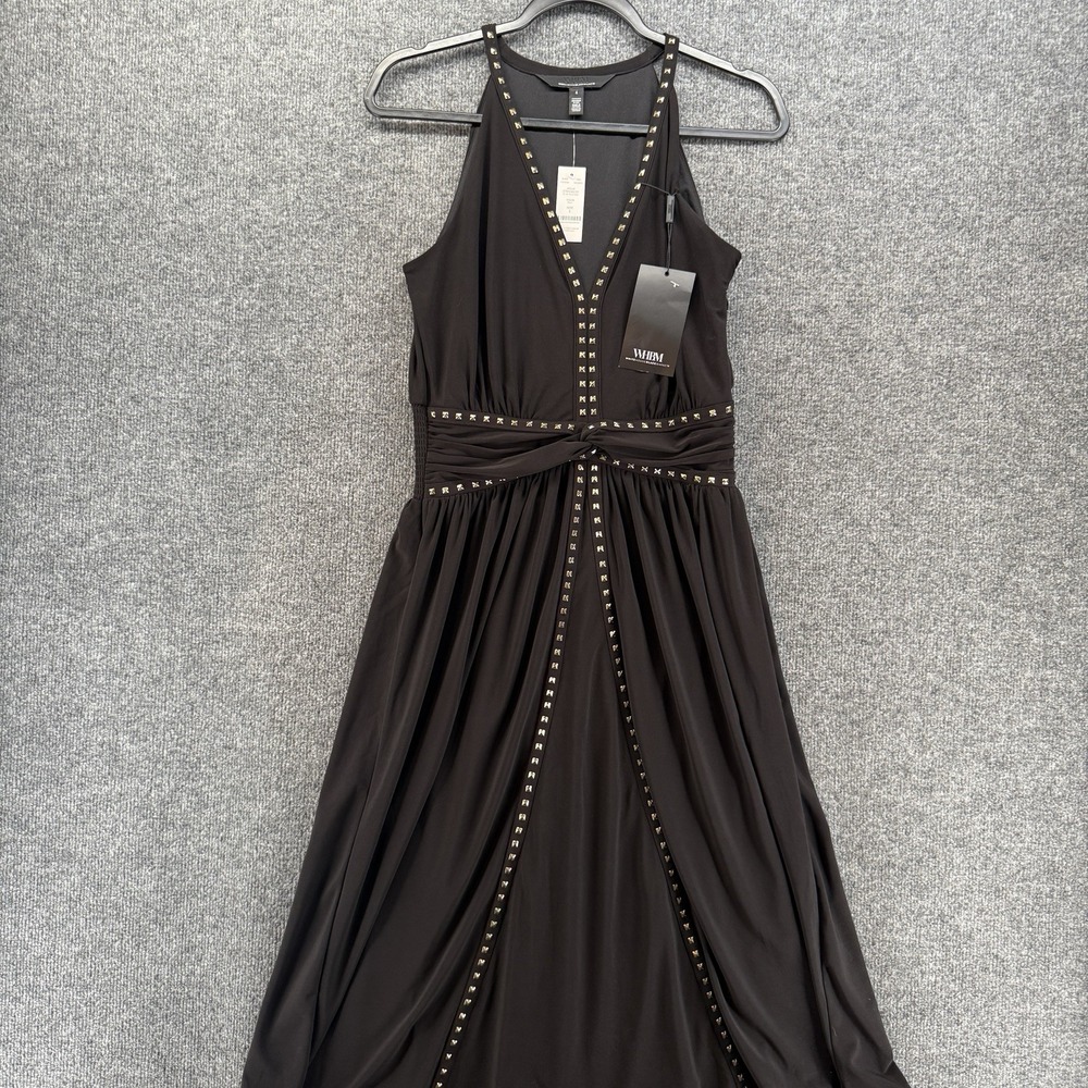 White House Black Market Dress Womens 4 Black Studded Midi Dark Fairy Grunge